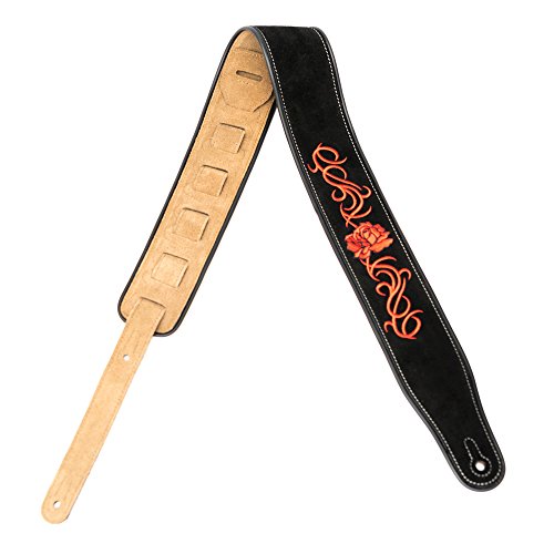 Cloudmusic Leather Guitar Strap Red Roses For Acoustic Classical Electric Bass (Black) #TOP3