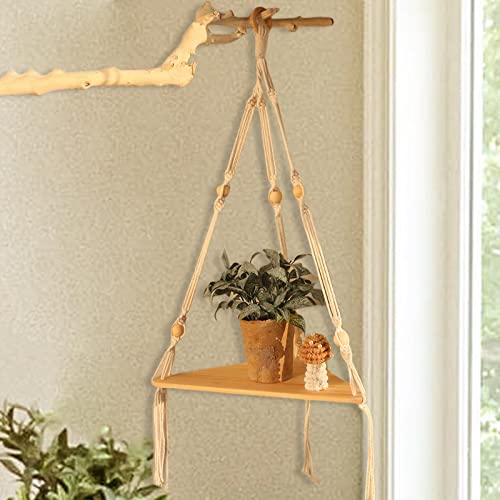 Loensy Macrame Hanging Shelf Corner Rope Shelf Floating Shelf For Bookshelf Indoor #TOP4