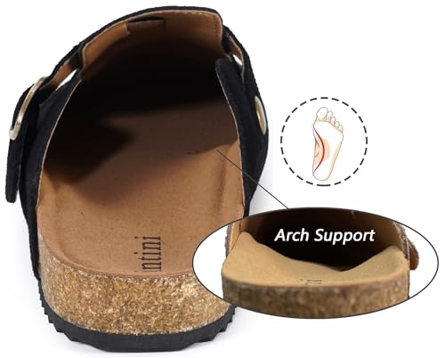 Image of Genuine Suede Clogs Womens Mens Cork Footbed Sandals Potato Shoes | Unisex Suede Leather Mules ,Arch Support,Adjustable Metal Buckle,Cork and Rubber,Wonderful Quality
