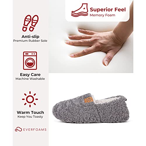 Everfoams Women's Soft Curly Comfy Full Slippers Memory Foam Lightweight House Shoes Cozy Warm Loafer With Polar Fleece Lining (Grey, Size 7-8 M Us) #TOP1