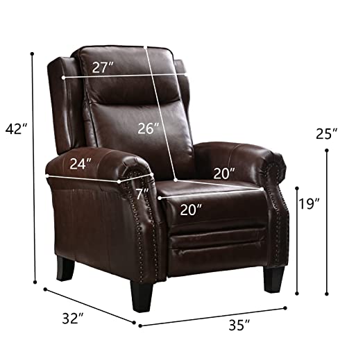 Canmov Push Back Recliner Chair Leather Recliner Chair With Rivet Decoration, Adjustable Single Sofa For Living Room, Bedroom, Brown #TOP1