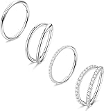 Dochais 4PCS 18G Nose Rings Hoops, Surgical Steel Earrings Tragus Septum Piercing CZ Clicker Septum Ring Hinged Segment Septum Conch Lip Cartilage Double Hoops 8mm 10mm For Women Men (A-Silver-20G,8mm)