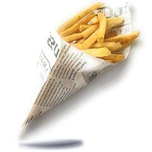 Kerafactum® – Pack of 50 greaseproof chip bags, potato sticks for fish and chips, French fries motif, daily news newspaper bag, newspaper bag, size 25 x 18 cm