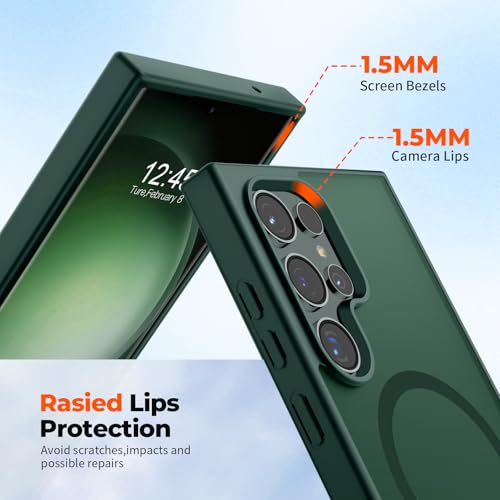Image of SUPFINE Magnetic for Samsung Galaxy S23 Ultra Case, (Built-in Magnets) (Military Grade Drop Protection) Slim Translucent Shockproof Phone Case,Forest Green