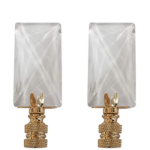 Image of Royal Designs Oblong Rectangle 1.25 inch Lamp Finial, Clear Faceted Crystal, Polished Brass Base, Set of 2
