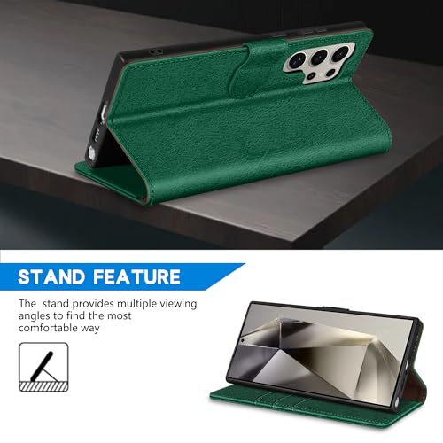 Image of ZZXX for Samsung Galaxy S25 Ultra Wallet Case with [RFID Blocking] Card Slot Kickstand Magnetic Closure Leather Flip Fold Protective Phone Case for Galaxy S25 Ultra 5G Case Wallet(Green-6.8 inch)