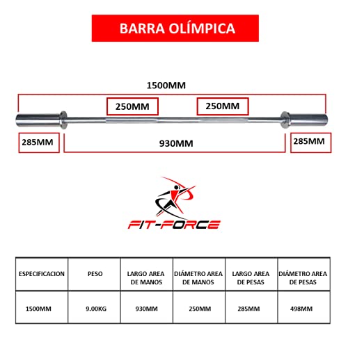 Barra Olímpica 1500mm Marca Fit-Force de Alta Gama para Discos de 50mm