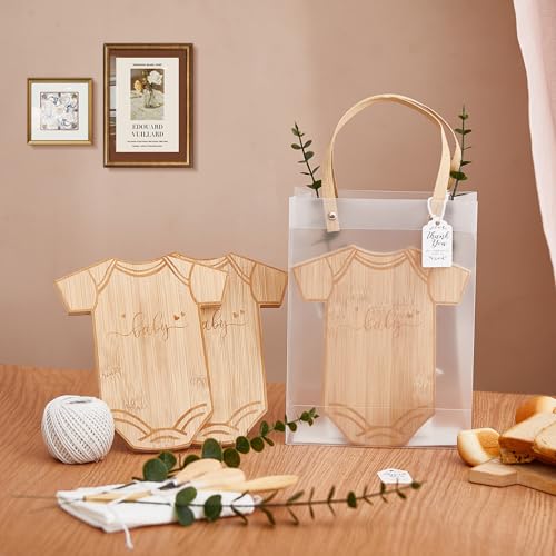 55Pcs Baby Shower Prizes for Game Winners 6 Sets Bodysuit Shaped Cheese Board Gift with Spoons Butter Spreaders Kitchen Towels Bridal Gift Bags Shower Party Favors for Guests (Bodysuit Shaped, 6 Sets)