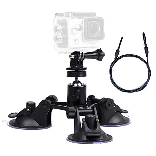 Soporte de triple ventosa con correa de seguridad compatible con videocámara DSLR Gopro Hero 9 8 7 6 OSMO Action Sony Garmin Yi SJCAM Cover