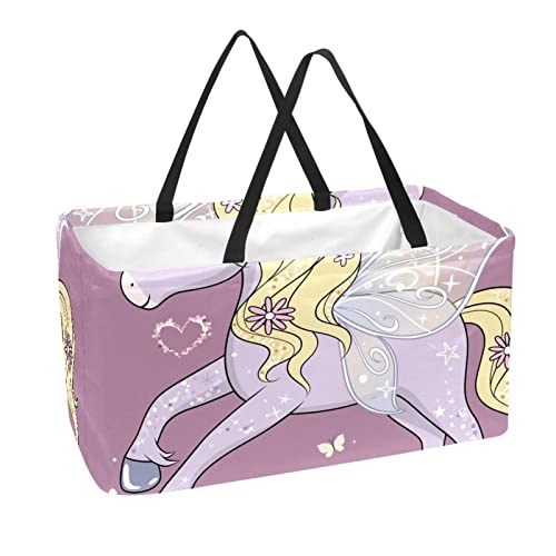 Cesta De La Compra Reutilizable Columpio Morado Unicornio Bolsas De Supermercado Plegables Portátiles Para Picnic Cesta De Lavandería Bolsa De Compras