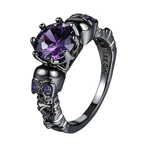 Halloween Amethyst Skull Shaped Ring Purple Diamond Crystal Rings With Skull Shaped for Women Fashion Carving Diamond Bridal Ring Couple Lovers Ring for Girlfriend Gift for Birthday Valentine's Day Cover