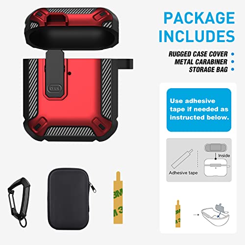 Maxjoy For Airpods Case Cover, Airpods 2 Protective Case With Lock Gen 2 Military Hard Shell Rugged Shockproof Cover With Keychain Compatible With Apple Airpods 2Nd Airpods 1St Generation, Red #TOP5