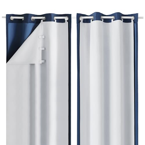 OWENIE 100% Blackout Curtain Liner 2 Panles Set Room Darkening Thermal Insulated Curtains Liners for 95 96 Inch Curtains Behind Block Liner (Greyish White 40W x 92L 2 Pieces)