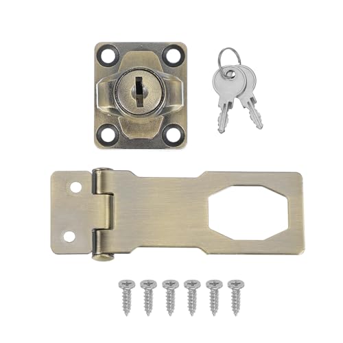 Image of MECCANIXITY Twist Knob Keyed Hasp Locks Safety Packlock Clasp Hasp Latches with Keys & Screws 3 Inch for Window Barn Drawer Cabinet Garage Closets Doors (Green)