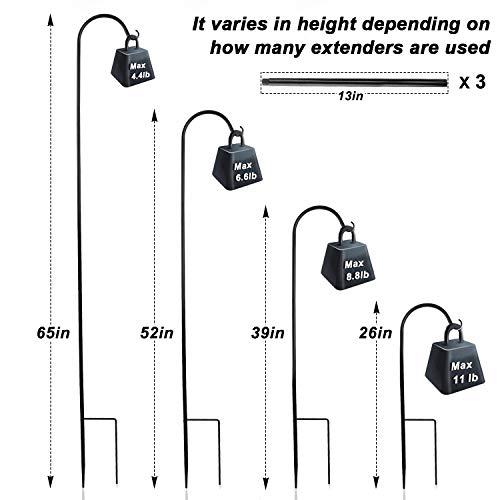 CERBIOR Adjustable Shepherd Hook, Heavy Duty Plant Hanger with Rust Resistant Coating, Metal Hook Hangers for Weddings, Bird Feeders, Solar Lights, Flower Basket, Lanterns (65Inches, 1Pack)