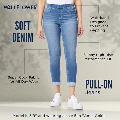 WallFlower Women's Pull on Denim Crop and Ankle High-Rise Insta Soft Juniors Jeans (Available in Plus Size)4