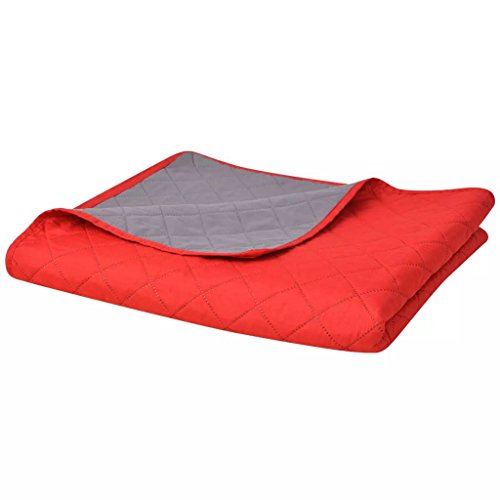 Tidyard Tagesdecke Double-Face, gesteppt, Rot & Grau, 170 x 210 cm