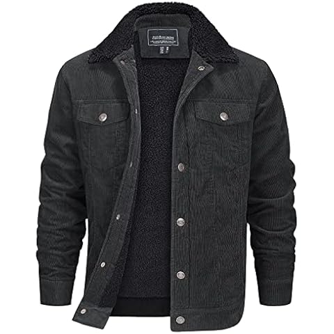 EKLENTSON Men's Winter Warm Jackets Sherpa Fleece Lining Corduroy Trucker Jacket Outdoor Fishing Coat,Grey,XXL Cover