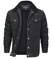 Material:Cotton.This corduroy trucker jacket features thick sherpa lined for added warmth and soft to bring you comfort and warmth throughout the season Multi Pocket:The casual corduroy work jacket has 5 pockets,2 snap pockets on the chest,2 side han...