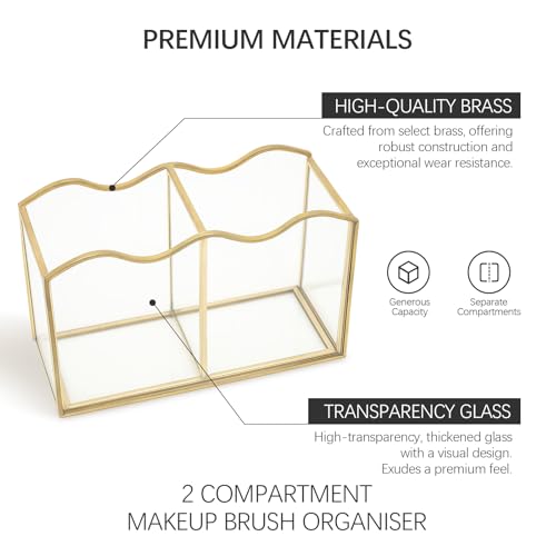 Support pour pinceaux de maquillage en verre chic et design à double compartiment