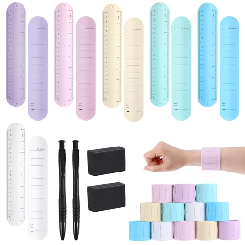 cobee 12pc Reusable Silicone Memo Wrist Band, Waterproof Wearable Memo Wrist Band 9.3 x 1.8'' To Do List Wrist Band with 2 Pcs Oil-Based Ballpoint Pen 2 Pcs Eraser for Daily Planner Study Task