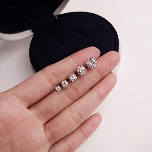 Kainier Women's 5 Pairs 14K Gold Plated Cz Stud Earrings Simulated Diamond Round Cubic Zirconia Hypoallergenic Ear Stud Set（5 Pairs) #TOP4