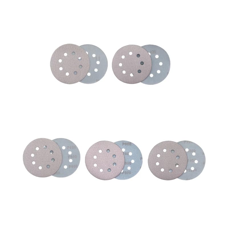 NEFLUM 5 Inch 8 Hole Hook and Loop Round Sandpaper Kit 100 Pcs 40-800 Mixed Grits Assorted Sanding Pads for Random Orbital Sander