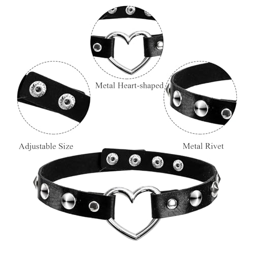 Foraineam 9 Pieces Adjustable Punk Goth Choker Heart Shaped Theme PU Leather Necklace Gothic Choker Set Black Collar Chain for Valentine's Day Party Cosplay Birthday3