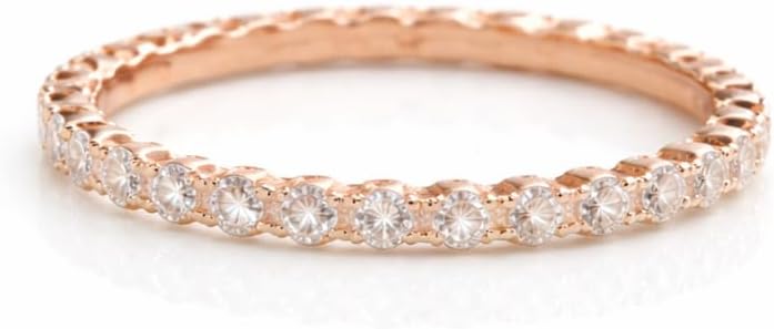 Rose Gold Moissanite Full Eternity Band14K Rose Gold Round Cut Wedding Band Stackable Minimalist Promise Band For Woman Gift For Her