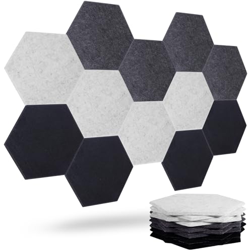 Large Acoustic Panels, Magrowill 12-Pack Soundproof Wall Panels 14x12x0.4 Inches, Self Adhesive Sound Dampening Panels, Hexagon Sound Proof Panels for Walls