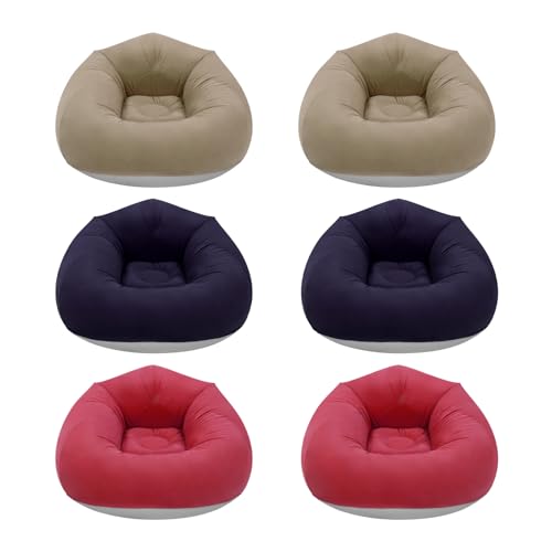 Image of 6 Pcs Inflatable Bean Bag Chairs with Foot Air Pump Outdoor Blow up Couch Folding Portable Inflatable Couch for Camping Movie Night, Lazy Sofa Chair (2 Coffee+2 Deep Blue +2 Red)