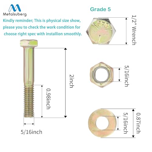 Image of 5 /16 inch x 2 inch Hex Head Bolt by Color Galvanization with Nylon Lock nut and Large Size Washer Assortment Kit,Alloy Steel,Grade 5.(8pcs Pack),by Metalsuberg