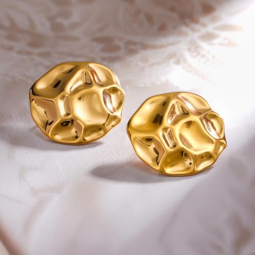 Image of Rubans Demifine Stainless Steel Gold Toned Round Stud Earrings Gift for Women