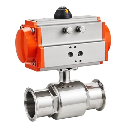 Válvula de bola neumática de acero inoxidable de 51 mm con cilindro de doble efecto y Tri Clamp 5