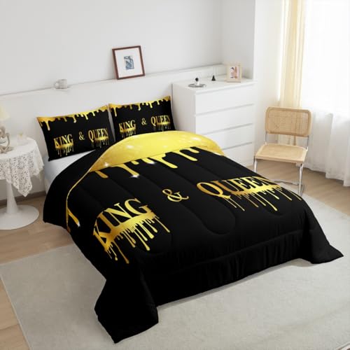 Image of Feelyou King and Queen Comforter Set King Size, Glitter Mr Mrs Comforter for Couple Man Woman Couple Lover Bedding Set Valentine Day Duvet Set Couple Bed Set 3Pcs