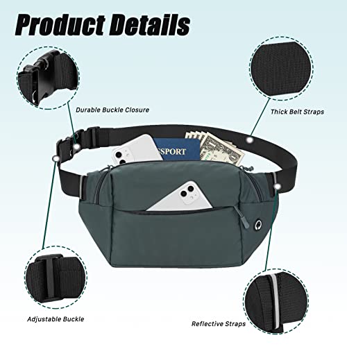 Ushake Large Fanny Pack Running Belt With Adjustable Strap For Sports, Travel, Hiking, Running - Plus Size Waist Bag For Women Men Dark Grey #TOP3