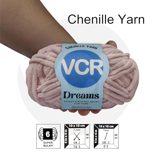 Image of VCR Light Pink, 100 Grams Hank, 60 Meters Length, Premium Polyester Ball for Crochet and Knitting, Pack of 1 Yarn, Soft and Bulky Fur Suitable for DIY