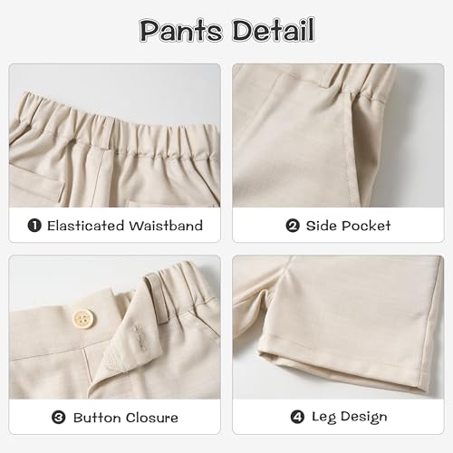 Image of Volunboy Baby Boys Summer Suits Short Sleeve Wedding Ring Bearer Outfits 4Pcs Graduation Dress Vest Shirt Bowtie Shorts Set