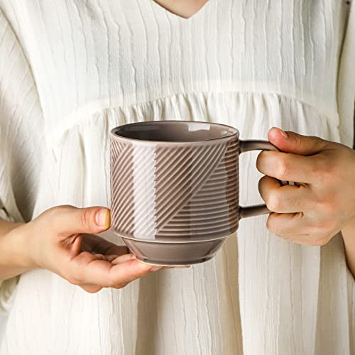 Adewnest Stackable Coffee Mug Set: 4 Pcs 13 Oz Large Stacking Coffee Cups Ceramic For Cappuccino Latte - Big Porcelain Tea Mugs For Home & Office - Microwave Safe Stacked Mugs Set Of 4 (Grey) #TOP2