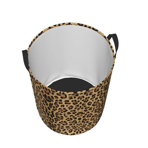 Image of Brown Leopard Print Round Laundry Hamper Animal Cheetah Storage Basket Toys Clothes Organizer Bin For Home Bathroom Bedroom Dorm Nursery, 38l