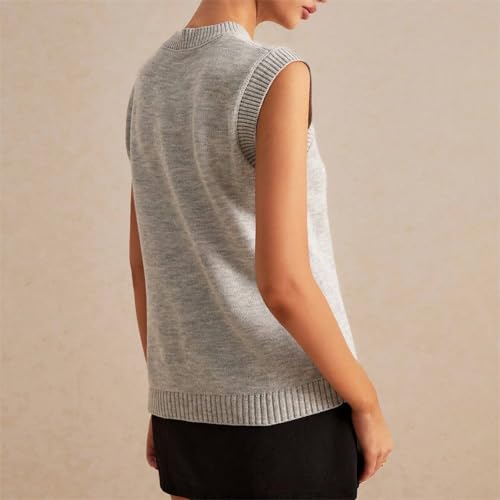 Image of Women Button Down Knit Sweater Vest Casual Loose Fit Crew Neck Sleeveless Button Front Knitted Sweater Cardigan