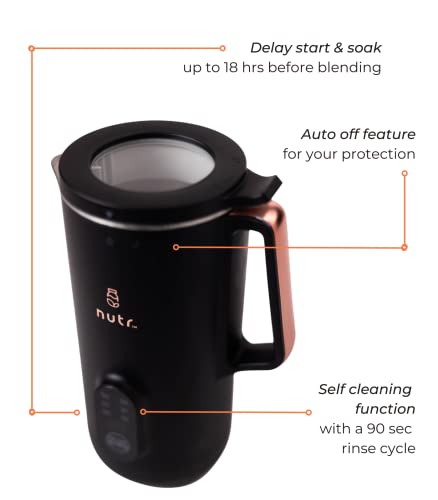 Nutr Machine Automatic Nut Milk Maker, Homemade Almond, Oat, Coconut, Soy, Or Plant Based Milks And Non Dairy Beverages, Boil And Blend Single Servings, Stainless Steel, Self-Cleaning, Black/Rose Gold #TOP4