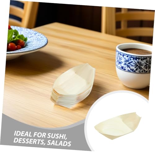 Platos desechables de madera para sushi 13.5cm x 7.7cm, 200 piezas miniatura 7