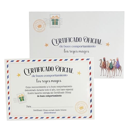TIENDA EURASIA Certificado de bom comportamento, reis mágicos, medidas sobre 16 x 12 cm e certificado 15,5 x 11 cm, multicolorido, papel e cartulina, decoração de Natal