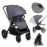 Lionelo Mika Plus Poussette légère tout terrain pour enfant de 6 à 48 mois pesant jusqu'à 22 kg, siège plat réversible, XXL hydrofuge UPF50+, suspension avant et arrière, grand panier de courses