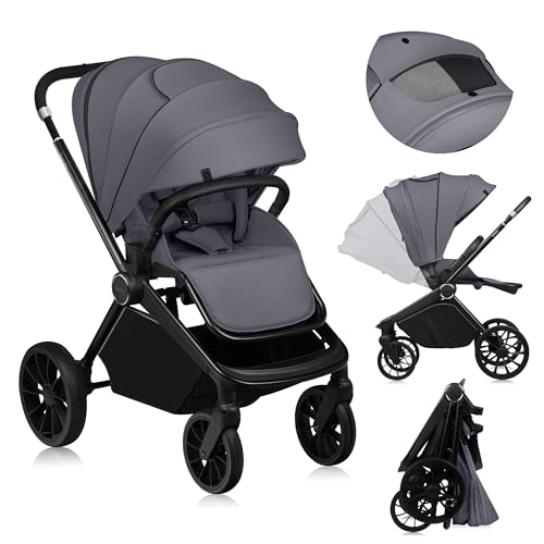 Lionelo MIKA PLUS Kinderwagen 6-48 Monate bis 22 kg, Verstellbare Rückenlehne und Fußstütze, Federung, 360° drehbare PU-Räder, Wasserdichtes XXL-Verdeck, UPF50+