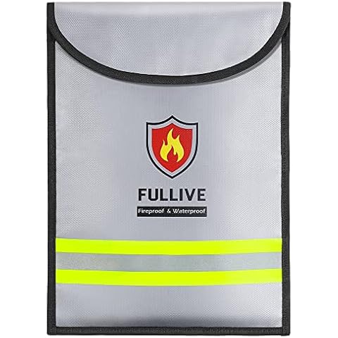 Fireproof Document Bag, 15 x 11 Inch Fireproof Envelope for Documents, Fire Resistant Money Bag with Reflective Strip, Fireproof Box for Cash, Fire Safe Document Protector for Cash Money Valuables Cover