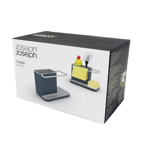 Image of Joseph Joseph Kitchen Sink Organizer Rack - Compact Caddy with Sponge Holder & Storage Tray, Space-Saving Kitchen Organizer for Cleaning Tools, Brush & Soap - Stylish Sink Accessory, Grey