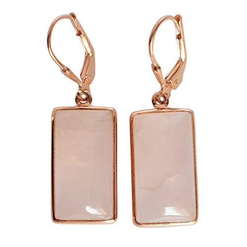 Boucles d'oreilles quartz rose argent 925 pendantes rectangle