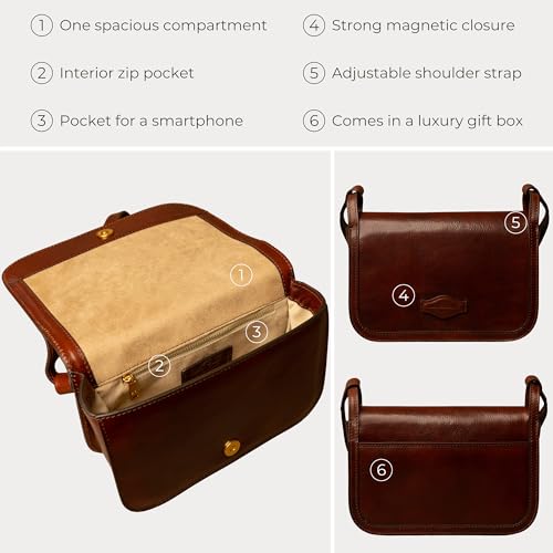 Image of Time Resistance Leather Crossbody Bag - Messenger Bag with Magnetic Closure - Leather Handbag Purse for Women